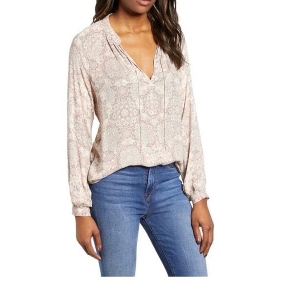 Lucky Brand Printed Peasant Top - Picture 1 of 4
